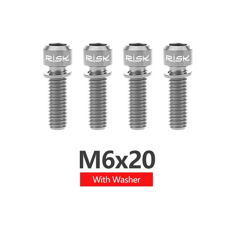 20mm Titanium Риск 4 шт. M6x18mm M6x20mm титановый сплав дисковый тормоз горного велосипеда крепежные болты шурупы с шайбой для MTB велосипеда - Цвет: 20mm Titanium