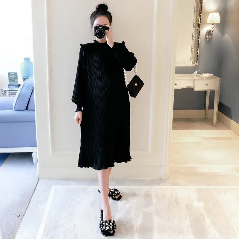 

2021 New Spring and Summer Maternity Chiffon Hundred-fold Long Pure Color Fashion Loose Large-size Medium Long Dress High-end