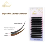 aguud ellipse flat lashes natural soft split tips y shape false flat eyelashes professional deep black matte faux mink flat lash