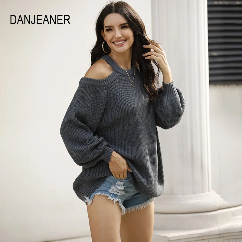 

Пуловер женский вязаный, с открытыми плечами, однотонный, на осень-зиму, 2020