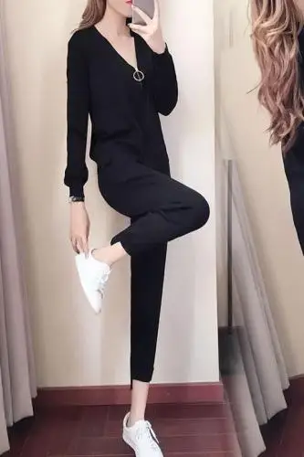 Женский трикотажный спортивный костюм однотонный комплект повседневной одежды