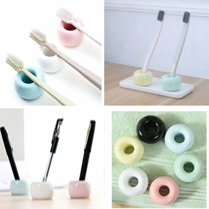 

Donut Ceramic Toothbrush Holder Multifunction Base Frame Storage Rack Bathroom Shower Tooth Brush Stand Shelf Candy Color