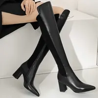 Vintage Female Over The Knee High Boots 2022 Fall Winter Newest Working Party Classic Basic Cow Leather Women's Shoes