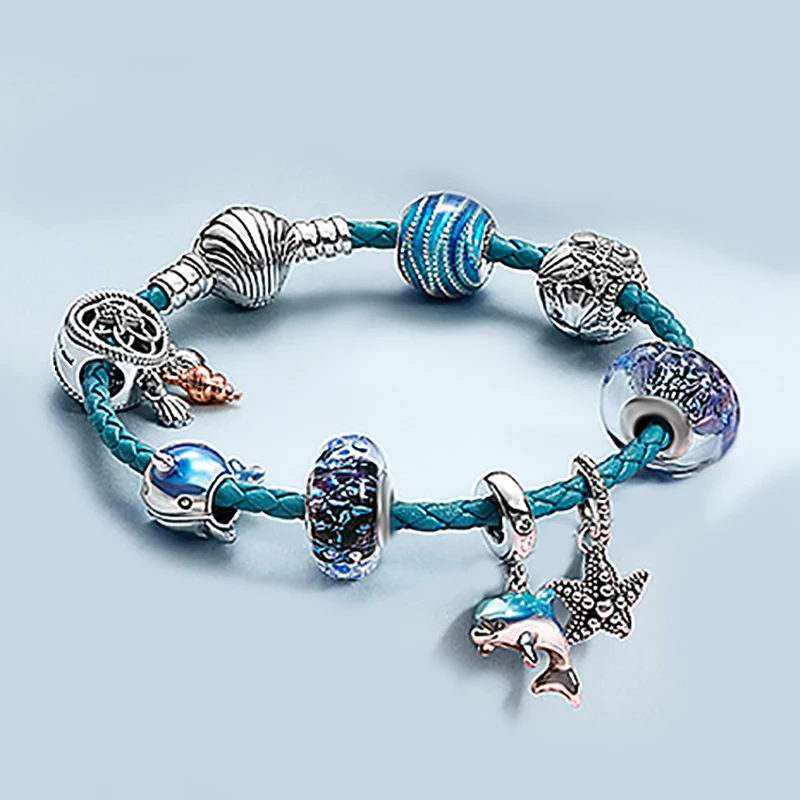 

925 sterling silver Summer Blue World under the Sea Turtle Shell Starfish heart-shaped fashion surprise gift pan bracelet