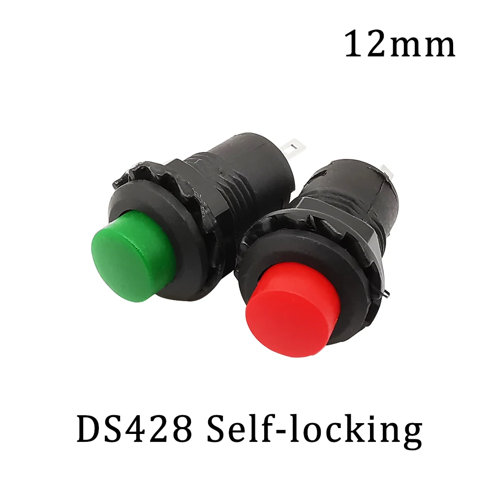2Pcs DS428 Self-Lock Push Button Switch 3A/125VAC 1.5A/250VAC 12mm Round Mini Type ON-OFF Car Boat Dashboard Pushbutton Switches - купить по