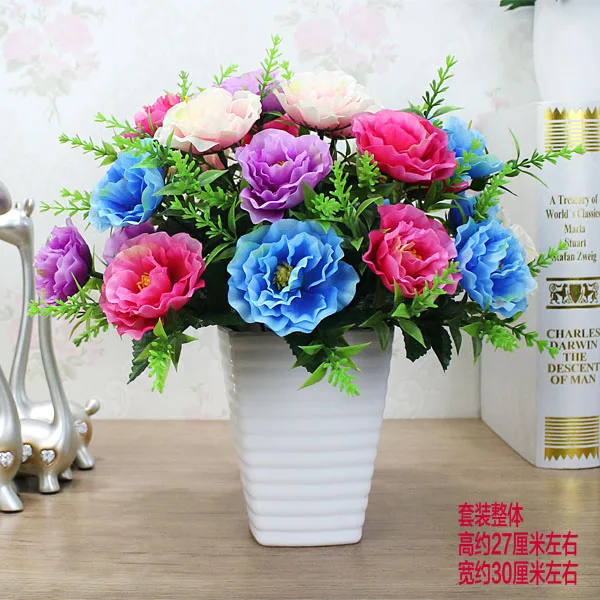 Living room bedroom dining table decoration simulation plastic flowers potted set ornaments indoor tea table display artificial
