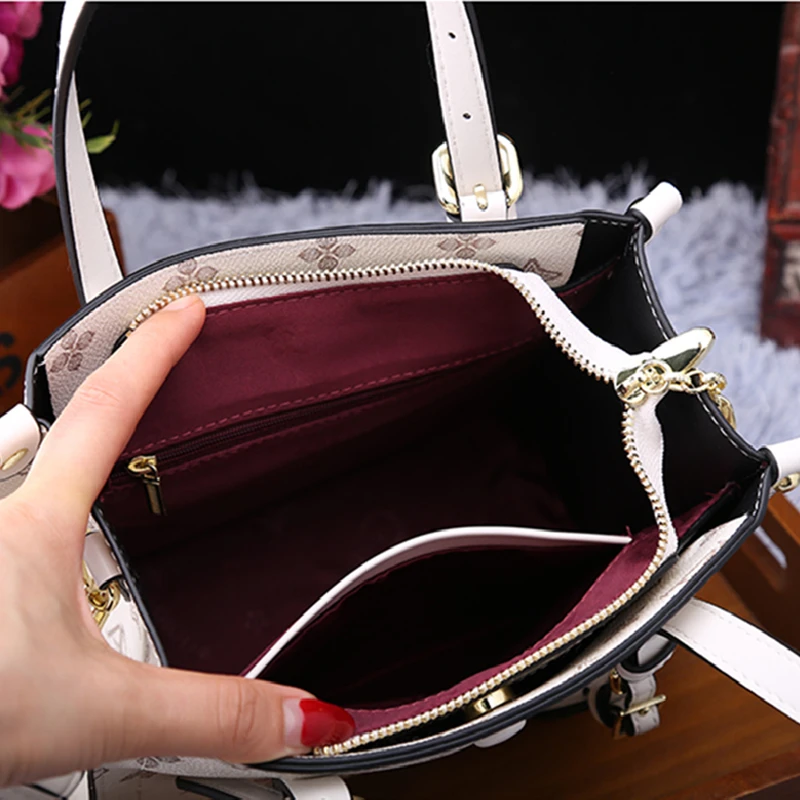 

Genuine Leather Women Buckets 2021 New Fashion Retro Printing Single Shoulder Bags Ladies Designer Purses and Handbags Sac Luxe
