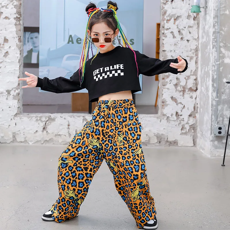 

Girls Hip Hop Dance Clothing Long Sleeved Loose Pants Suit Children Jazz Dance Costumes Kids Performance Rave Clothes DQS8559