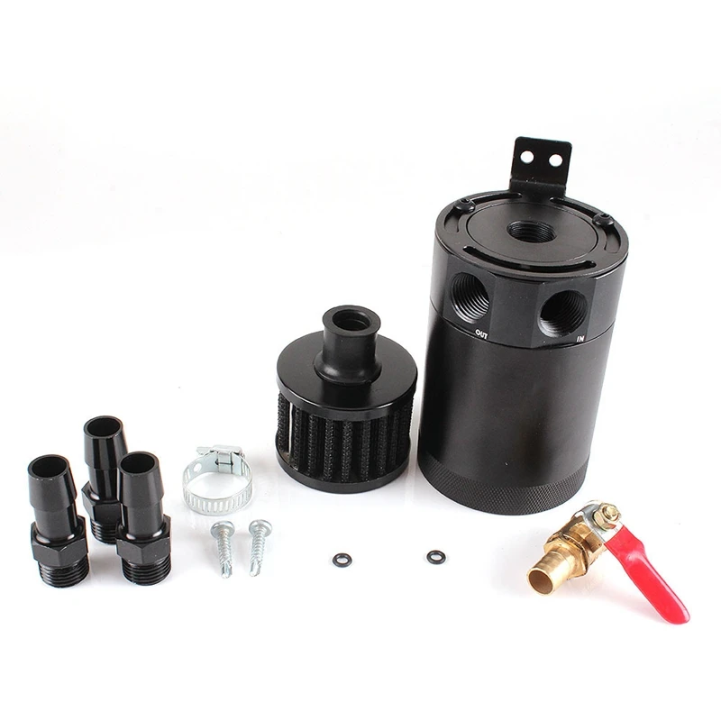 Oil Catch Can 2-Port Tank Reservoir with Drain Valve Breather Baffled Universal | Автомобили и мотоциклы