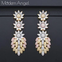 modemangel luxury flower luxury wheat full micro cubic zirconia women bridal wedding engagement earring jewelry