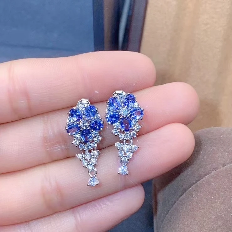 

Серьги-подвески женские из серебра серьги с натуральными драгоценными камнями пробы, с натуральным танзанитом