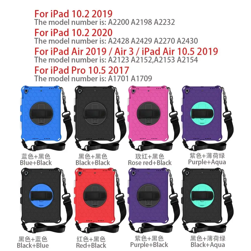 

Case For iPad Air 3 2019 Pro 10.5 Cover 360 Rotation Hand Strap&Kickstand EVA Tablets Coque for iPad 10.2 2019 2020 Fundas A2429