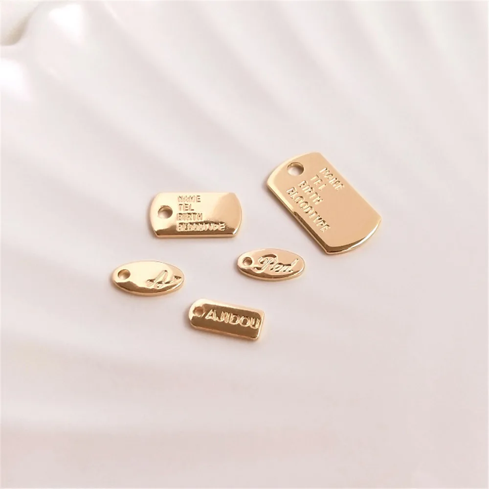 

14K Gold Filled Engraved letter label small hanging tag rectangular oval small pendant DIY bracelet ornaments hanging ornaments