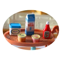 10set miniature food cute realistic resin tiny milk yogurts ketchup cans food plastic model toy for kids dollhouse kitchen