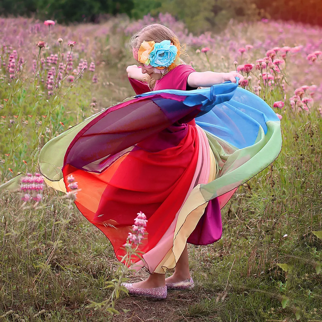 2020 New Spring Summer Girl Dress Kids Girls Rainbow Splice Princess Pageant Gown Birthday Party Dresses Photograph Formal Dres | Детская
