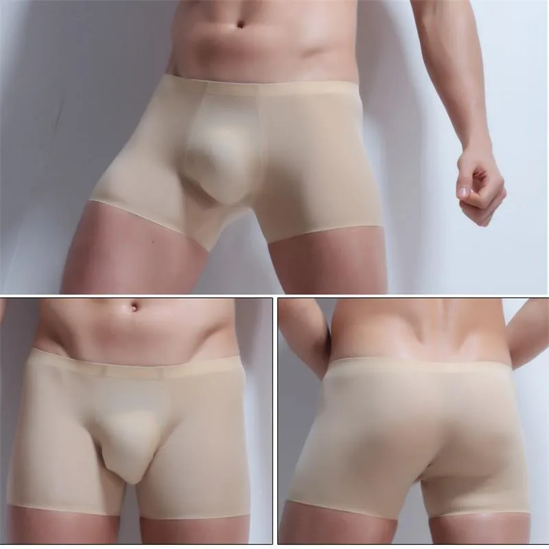 Новые классные трусы-боксеры из Ice Silk сексуальное мужское нижнее белье с низкой талией Cuecas боксеры мужские s трусы мужские боксеры шорты трусы - Цвет: Nude