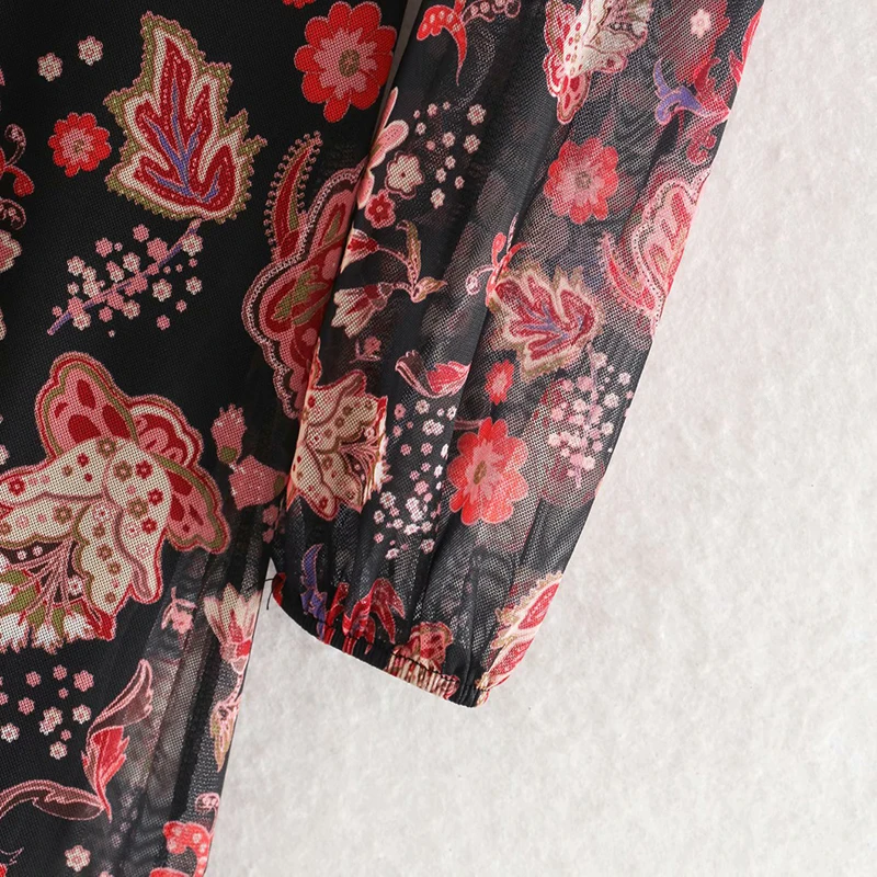 

2021 New Ladies Spring Summer Vintage Lantern Full Sleeve Floral Print Short Dress For Women High Waist A Line Mini Dresses