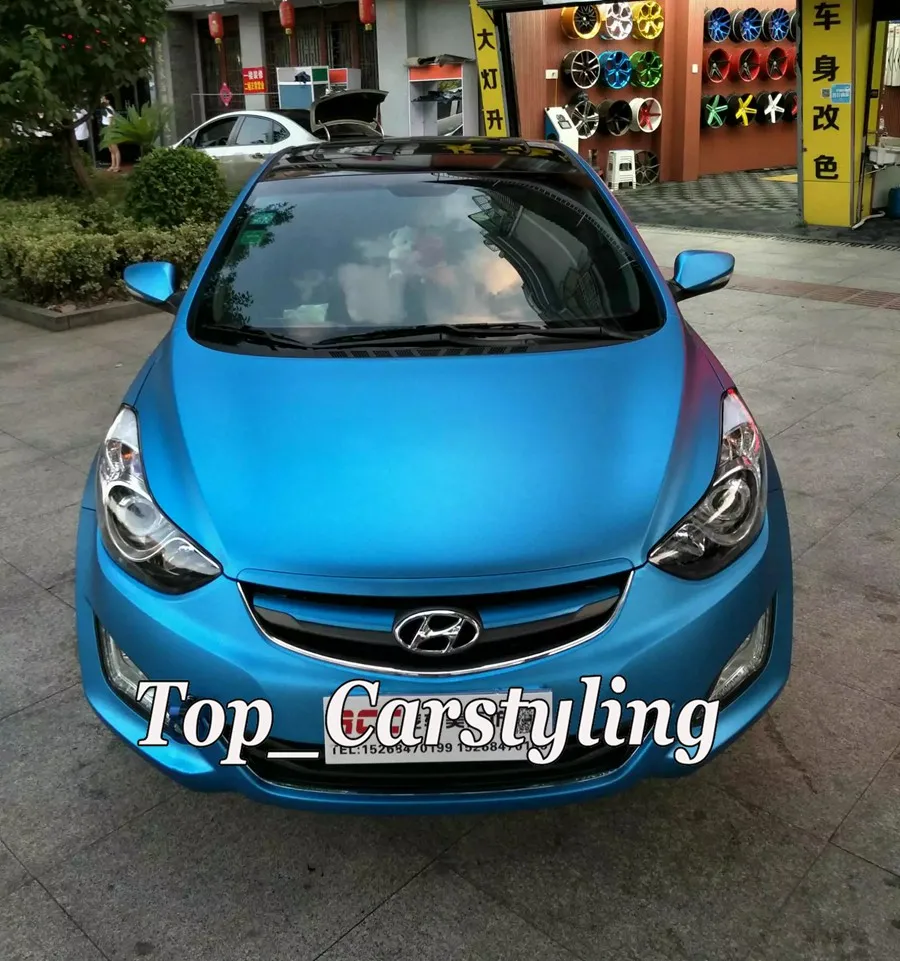 Высококачественная Синяя атласная хромированная виниловая оболочка из ледяного