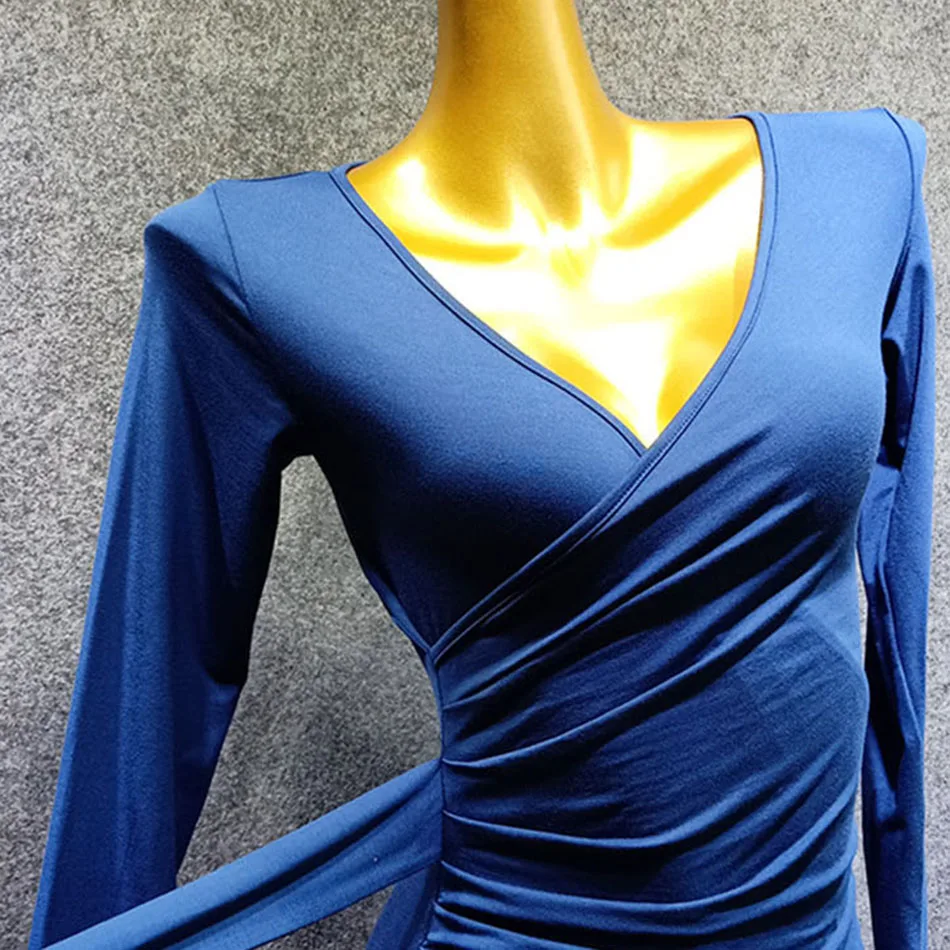 Женское платье для латиноамериканских танцев черное с длинным рукавом и