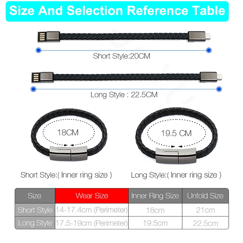 Носимый USB-браслет для зарядки кожаный браслет зарядный кабель USB Type-C зарядное