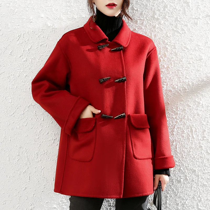 

cashmere coat female 2020 spring the new brief paragraph horn little han edition woollen coat against the season