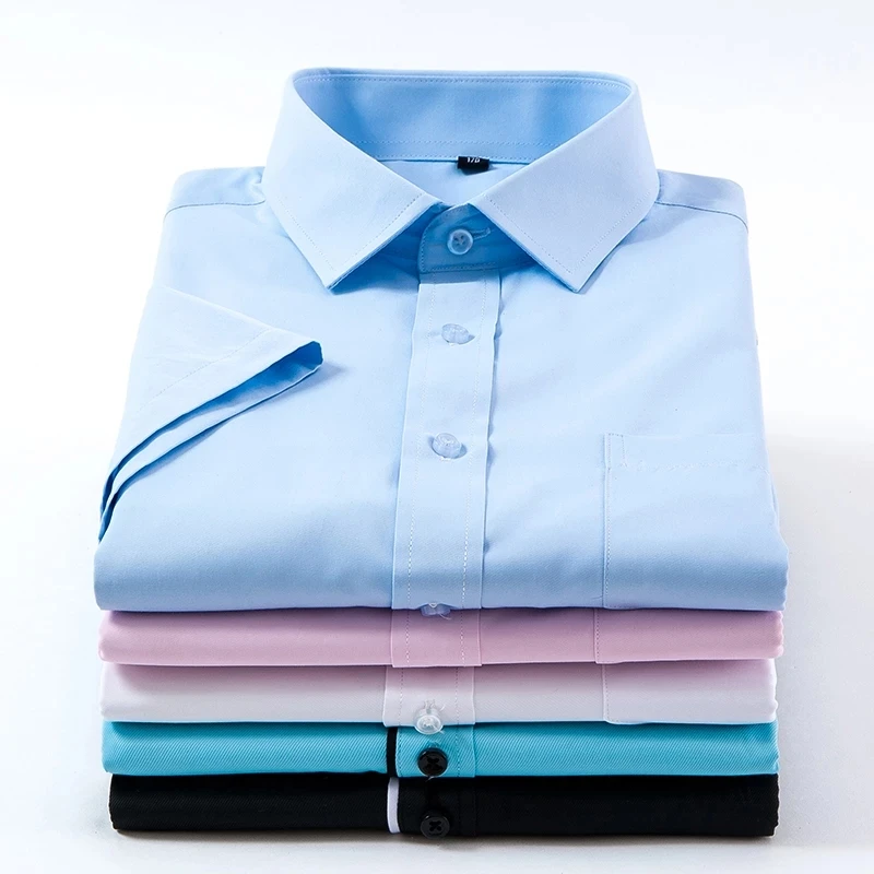 Plus Size 8XL 7XL 6XL 5XL Mens Shirts Short  Sleeve Twill Pure Slim Fit Formal Men White Shirt Business Male Social Shirts
