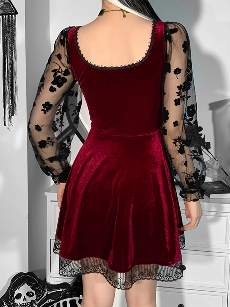 Винтажное черное бархатное платье InsGoth в готическом стиле на шнуровке эстетичные