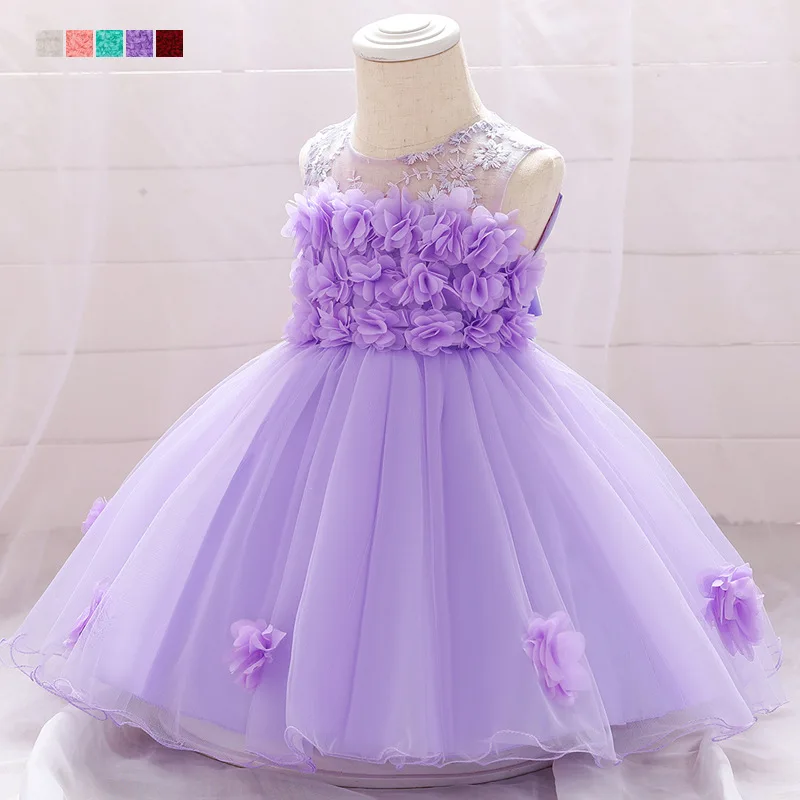 

Children's Dress Three-dimensional Applique Baby Dress Hollow Mesh Flower Girl Dress 9M-18M