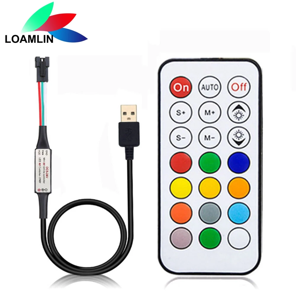 

USB 21Keys RF Pixels Remote Led Controller With 366Modes Change For WS2811 WS2812B SK6812 Strip Light Module DC5-24V