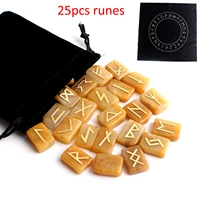 25pcs natural metal sticker symbol yellow jade crystal rune runes yellow stone divination fortune telling healinggift collection