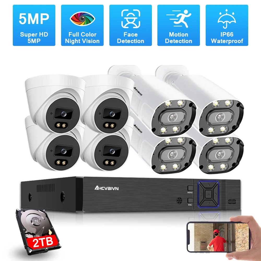 

H.265 8CH CCTV DVR Security Camera System Set 4/8PCS 5MP Outdoor Waterprooof Color Night Vision Camera Video Surveillance Kit