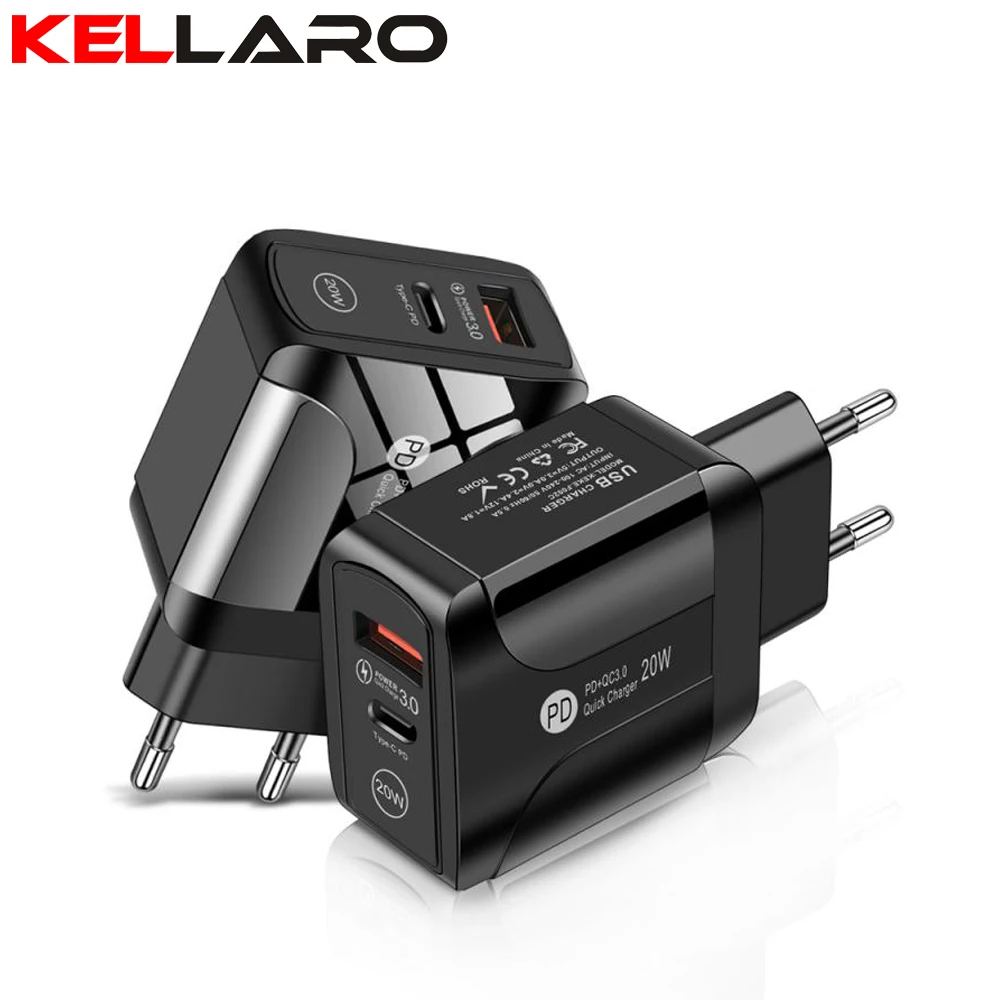 

KELLARO PD Type C Quick Wall Charger 18W QC3.0 Mobile Phone Fast Charge Adapter for Iphone 12 Huawei Samsung Xiaomi