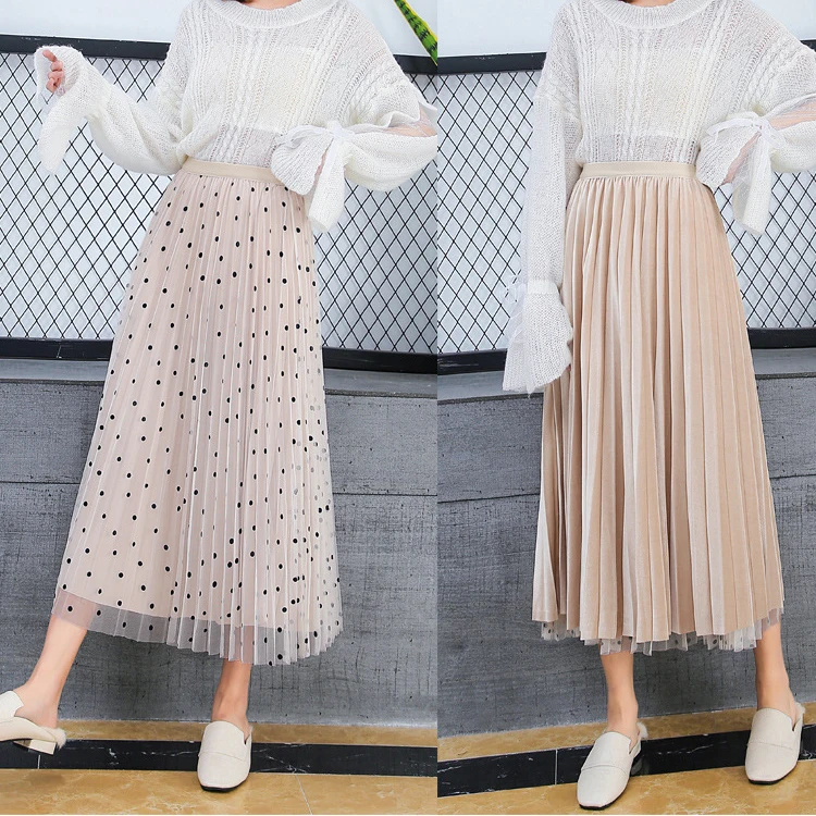 Юбка женская плиссированная с завышенной талией в горошек | Женская одежда