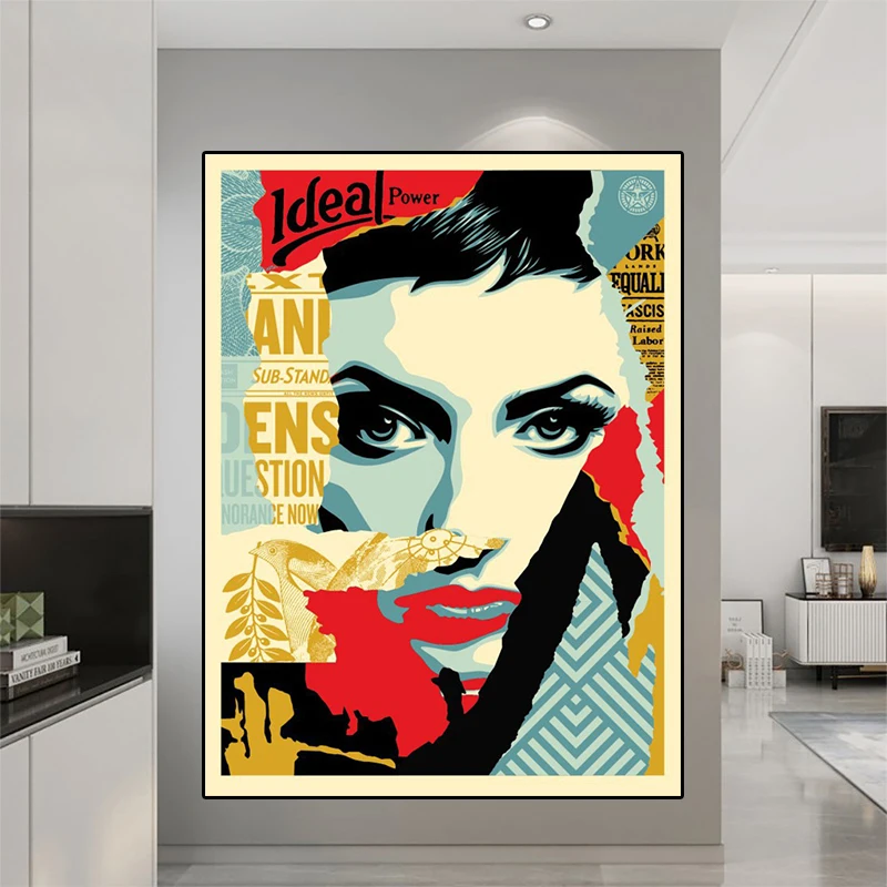 Винтажная Картина на холсте с изображением красивой женщины Z-B Постер Shepard Fairey