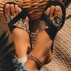 Шлепанцы женские из змеиной кожи, пикантные римские пляжные туфли с открытым носком, сандалии с перекрестными ремешками, плоская подошва, лето 2020