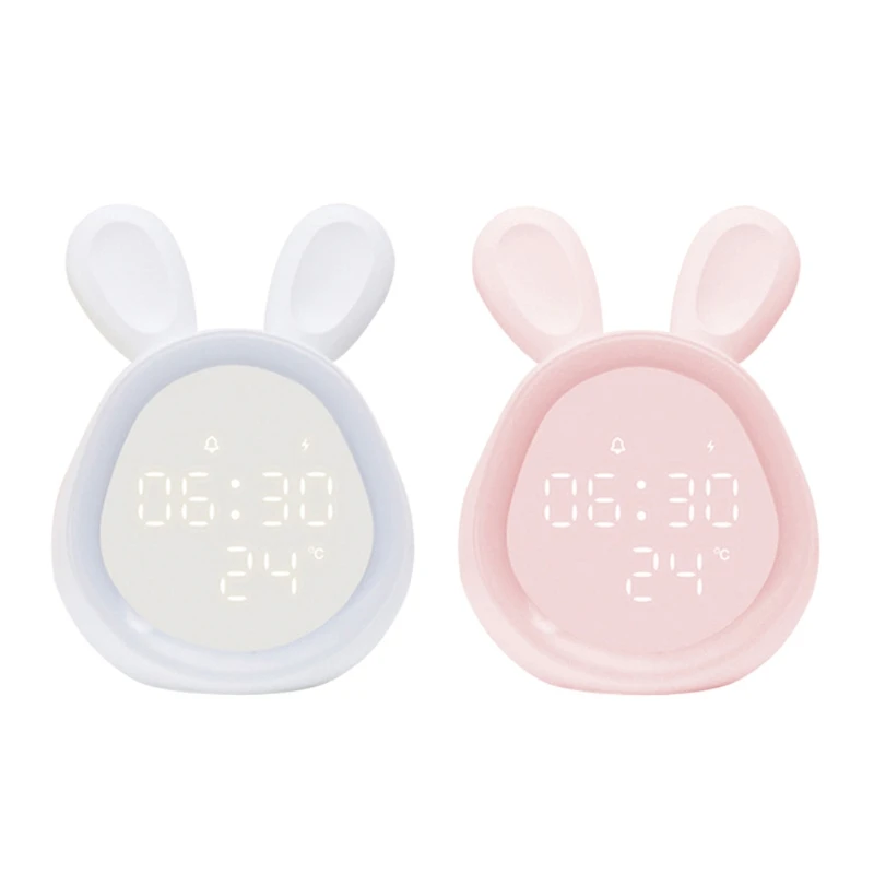 

New Kids Alarm Clock Cute Rabbit Night Light for Girls Wake Up Light Alarm Clock Snooze Function Installation Timed Bunny Clock