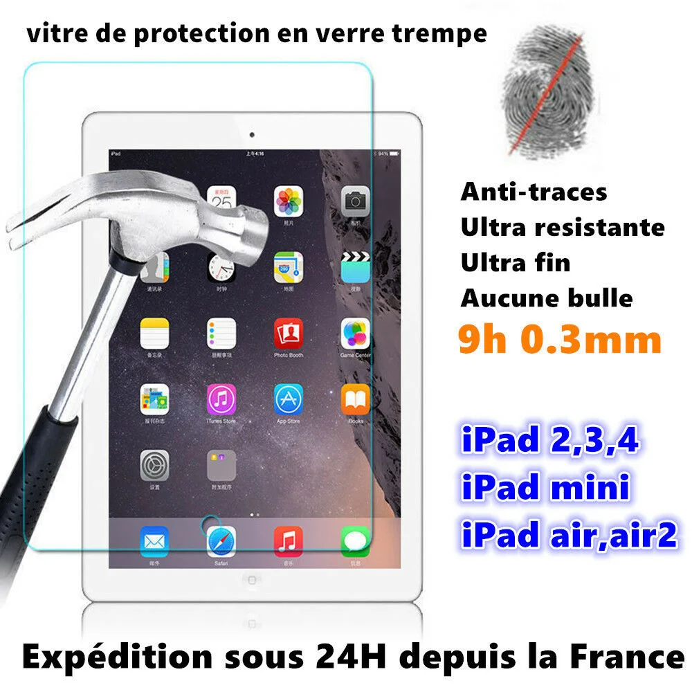 

Vitre Film de protection d'écran en verre Trempé For iPad 2/3/4, Air/2, mini 2/3/4