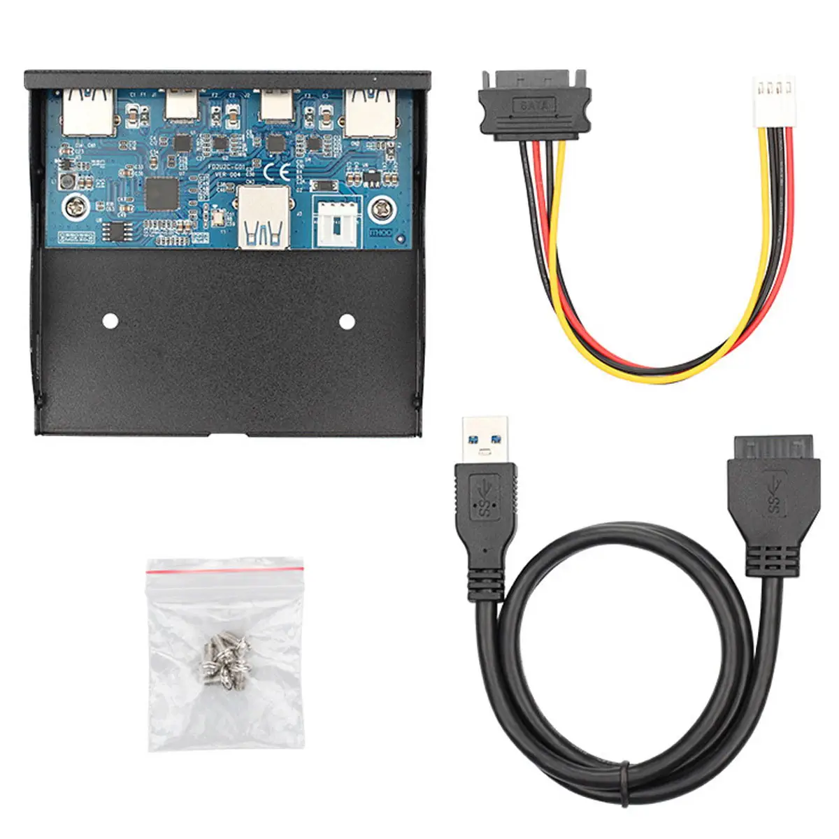 

USB 3.0 HUB 4 Ports Front Panel & USB-C to Motherboard 20Pin Connector Cable for 3.5" Floppy Bay