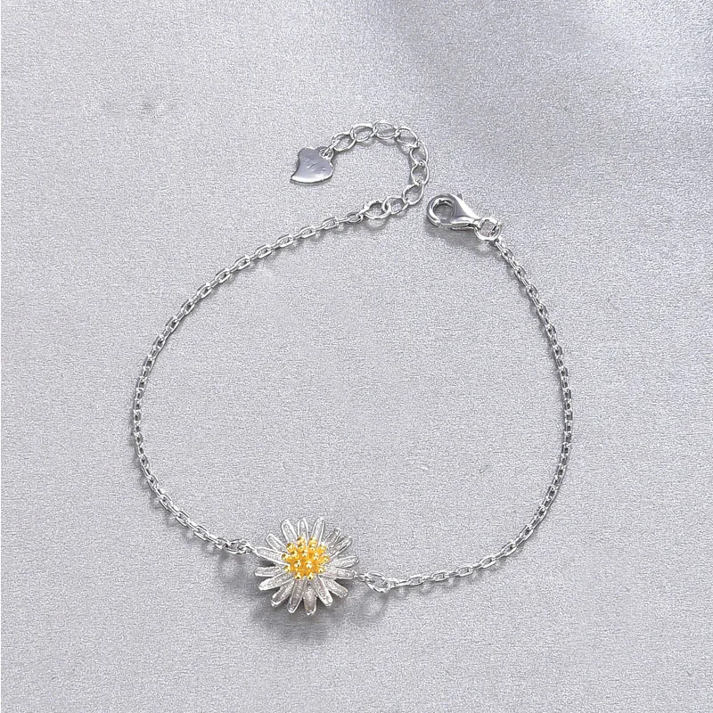 Женский браслет в стиле ретро FUN BEAUTY маленький виде маргаритки из стерлингового