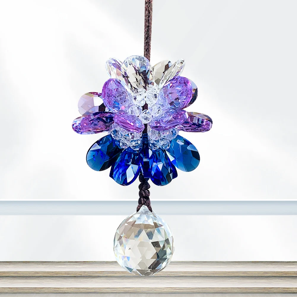 

Peony Flower Crystal Car Hanging Decor Crystals Prism Sun Catcher Auto Interior Rearview Mirror Suspension Trim Accessories