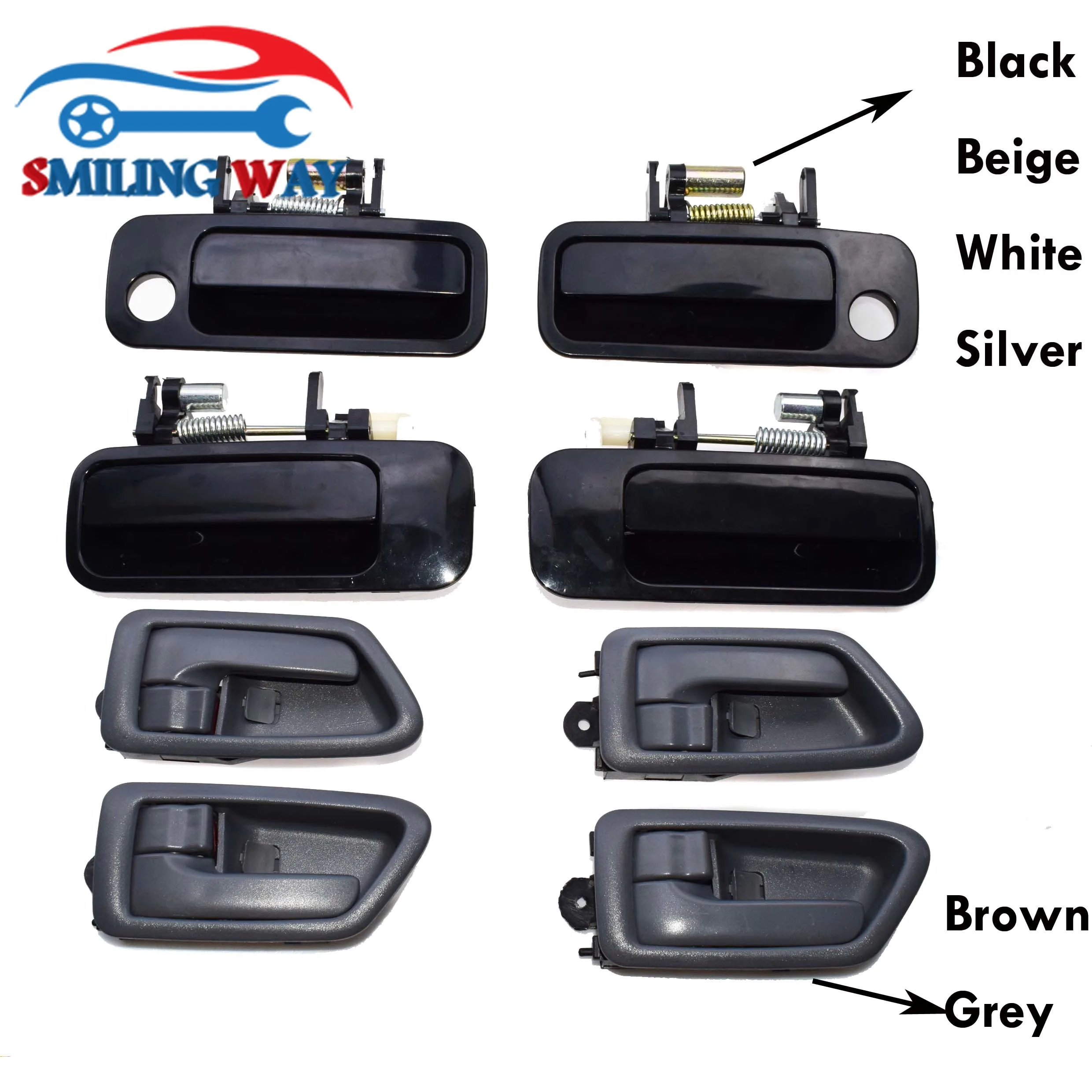 Черная бежевая Серебристая белая внешняя и коричневая серая внутренняя ручка