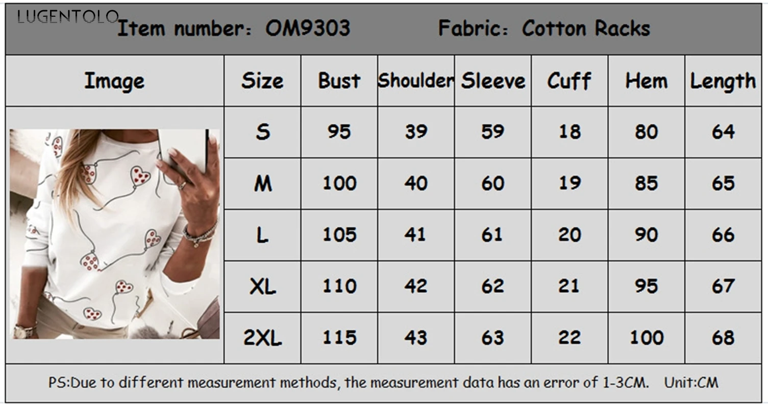 

Women's T-shirt Loose Spring Summer Cute Printed Tshirt Long-Sleeved Tops Simple Lady Casual All-match T-shirts Lugentolo
