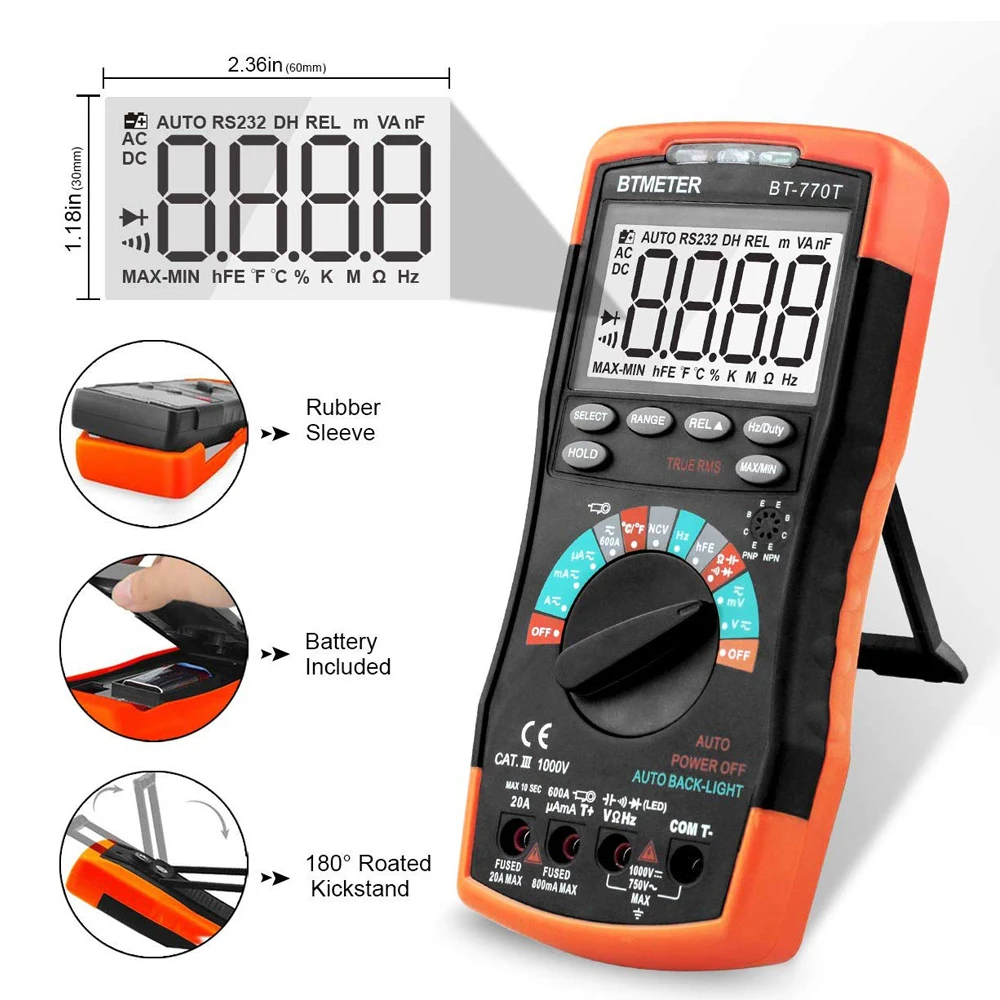 BTMETER 770T Цифровой мультиметр True RMS 6000 отсчетов Авто Диапазон DMM AC/DC измеритель