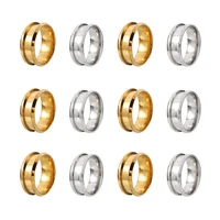 12pcs stainless steel grooved finger ring golden steel color ring core blank settings for inlay ring jewelry making us size 712