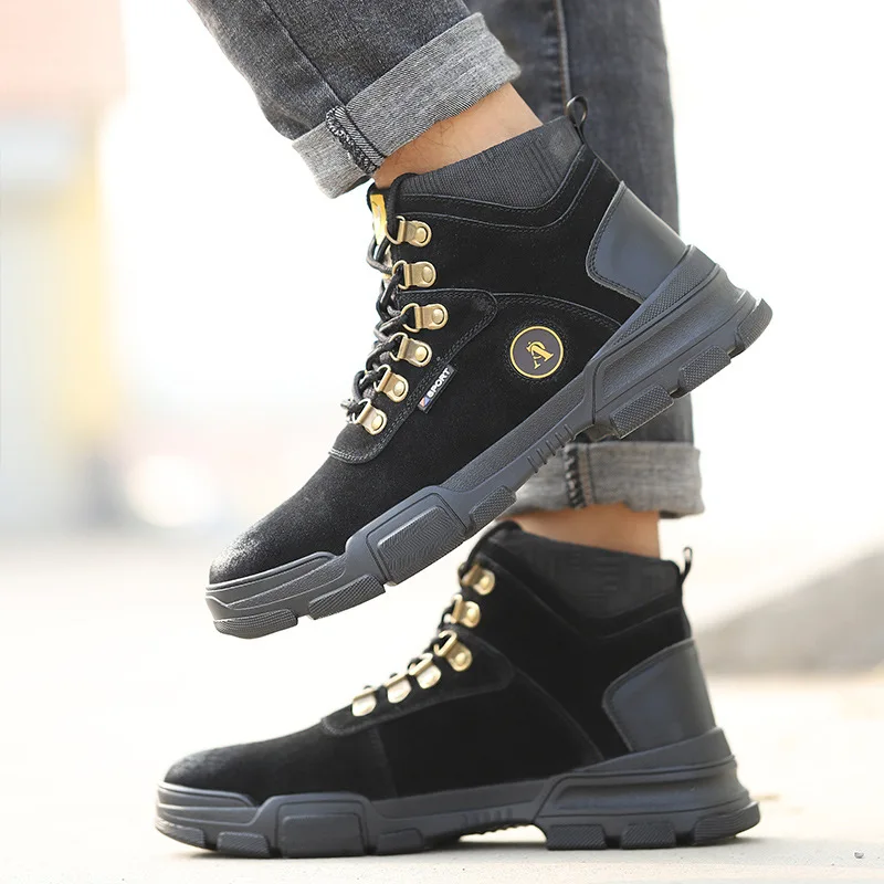 

Men Boots Fashion Work Boots Safety Steel Toe Shoes Men Genuine Leather Winter Boots Safety Shoes Men For Martin Boots Footwear