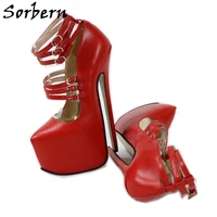 sorbern 24cm 22cm genuine leather women pump high heels pointed toe ankle straps platform heeled shoes fetish party shoes