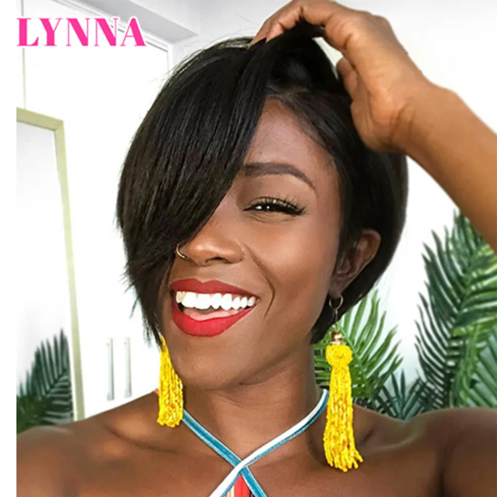 Short Human Hair Pixie Cut Wigs Non Lace Front Human Hair Wigs With Bangs For Black Women Full Machine Made Remy Brazilian