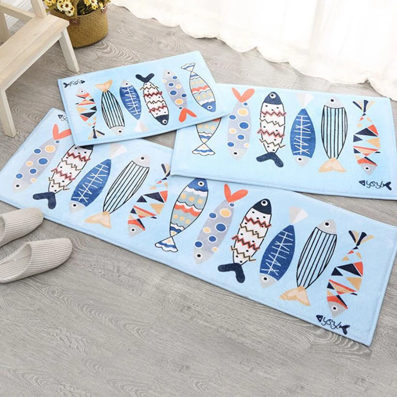 

Long Flannel Door Mat Cartoon Kitchen Floor Mat Anti-Slip Mat Fish Printed Entrance Doormat Bathroom Mat Home Decoration