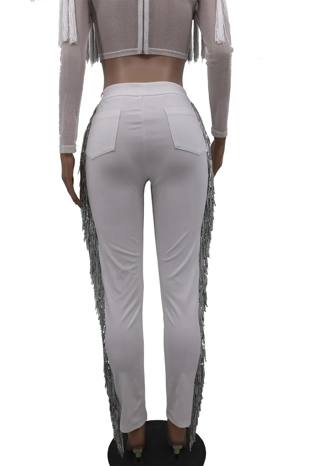 Модные женские длинные штаны с кисточками и бусинами высокой талией большие