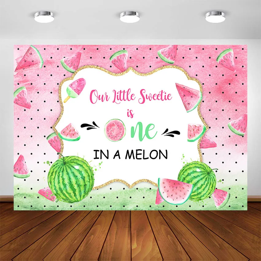 

Фон для фотосъемвечерние с изображением арбуза, дня рождения, милая надпись «один в дыню Вечерние